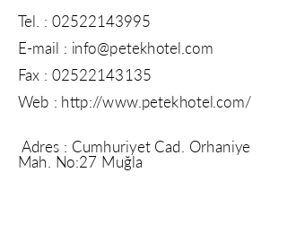 Petek Hotel iletiim bilgileri